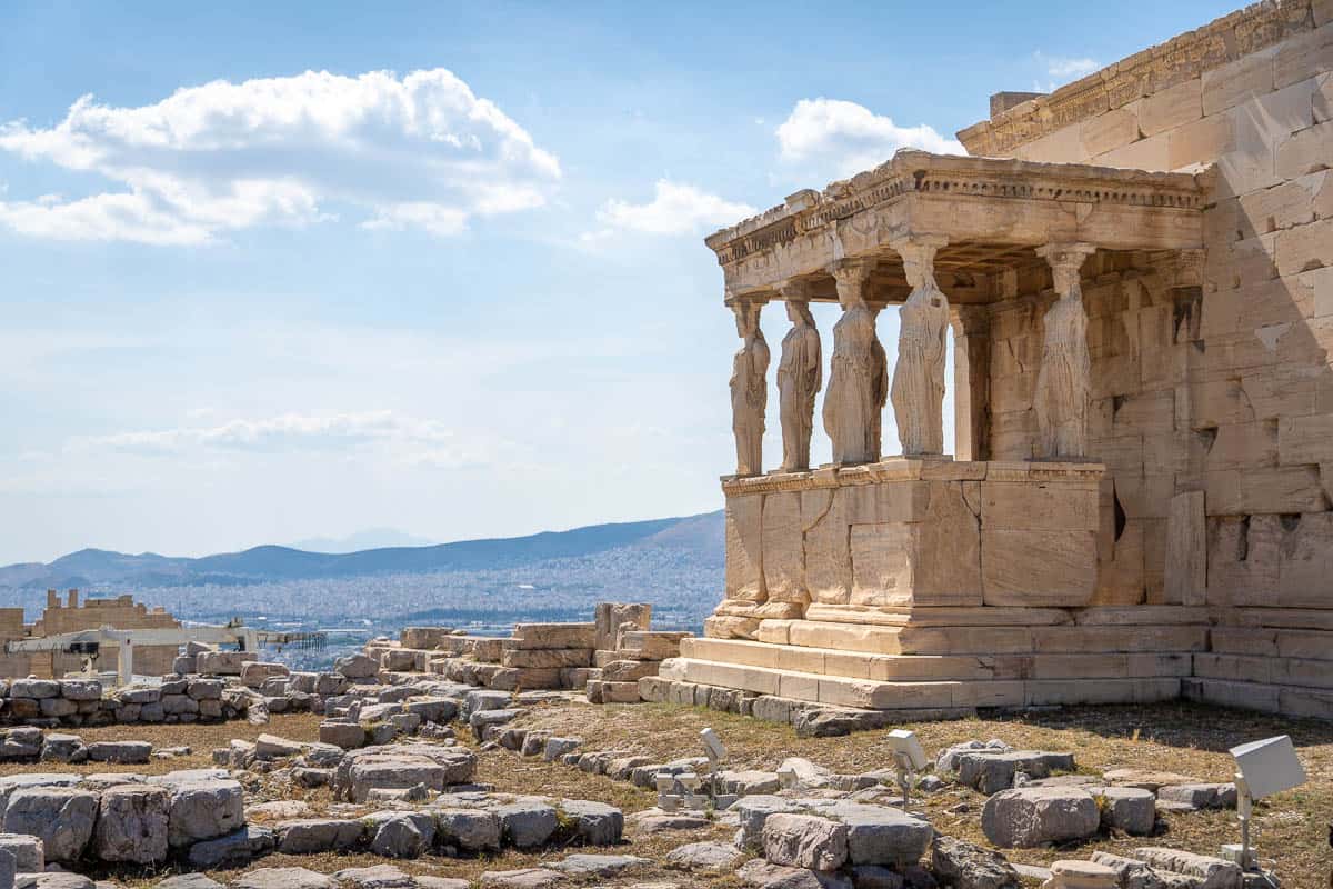 the Porch of the Caryatids athena statues of the Erechtheion temple in the acropolis