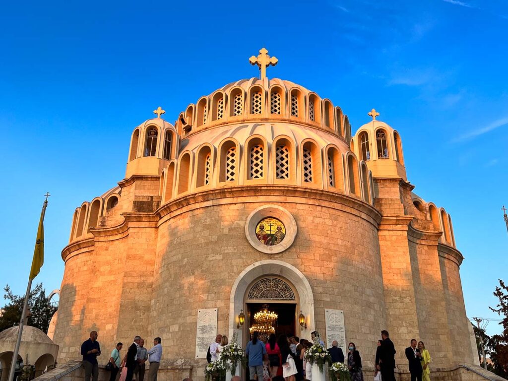 orthodox church in glyfada during the sunset glow