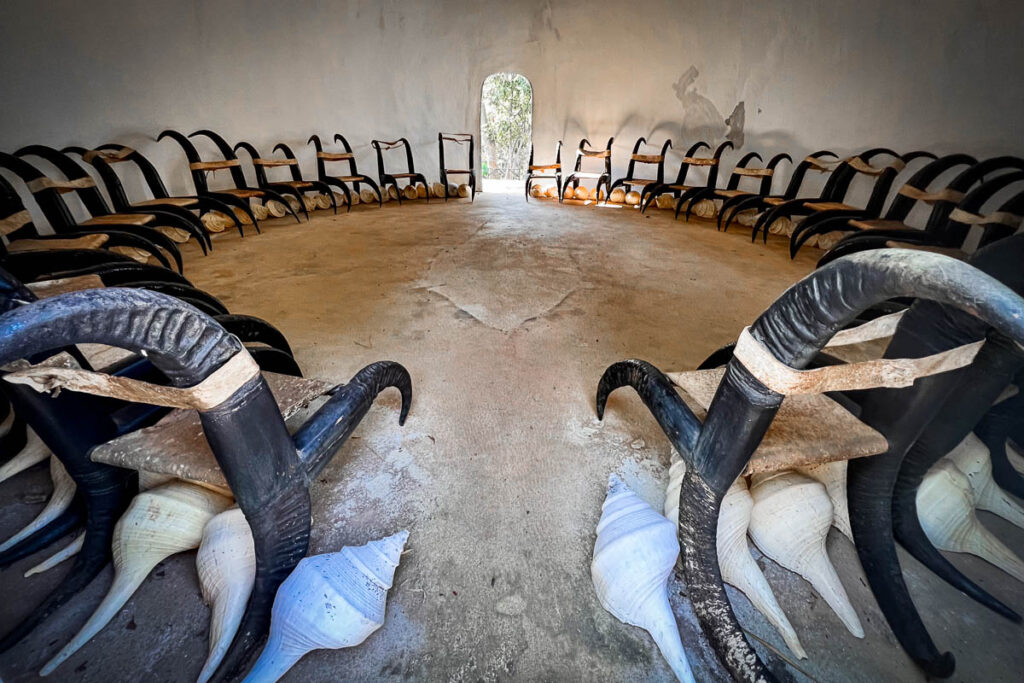 buffalo chairs in a gathering