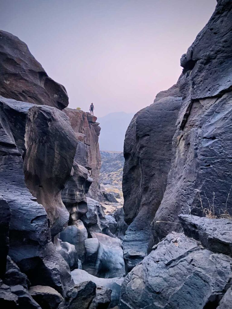 Fossil Falls in the middle of the california desert highway 395