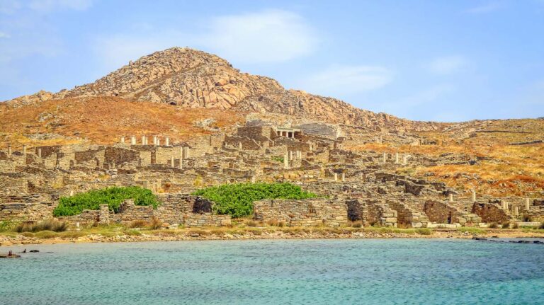 delos archaeological site view from the sea