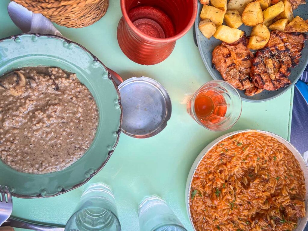 assorted tasting menu of greek dishes on a athens food tour