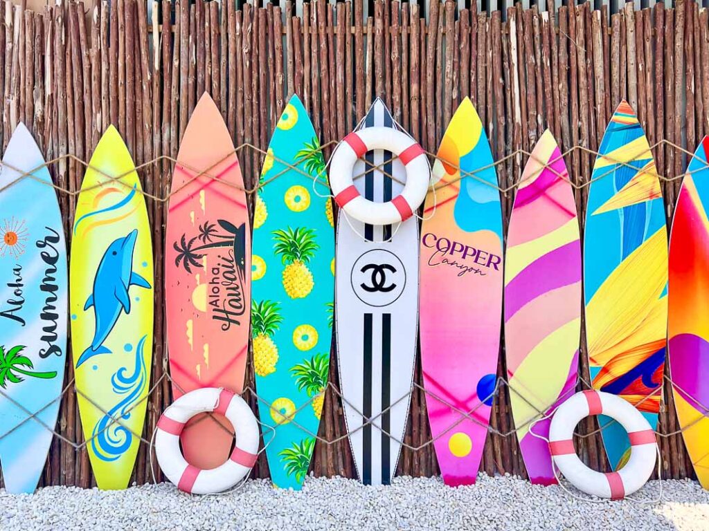 row of surfboards at grand canyon