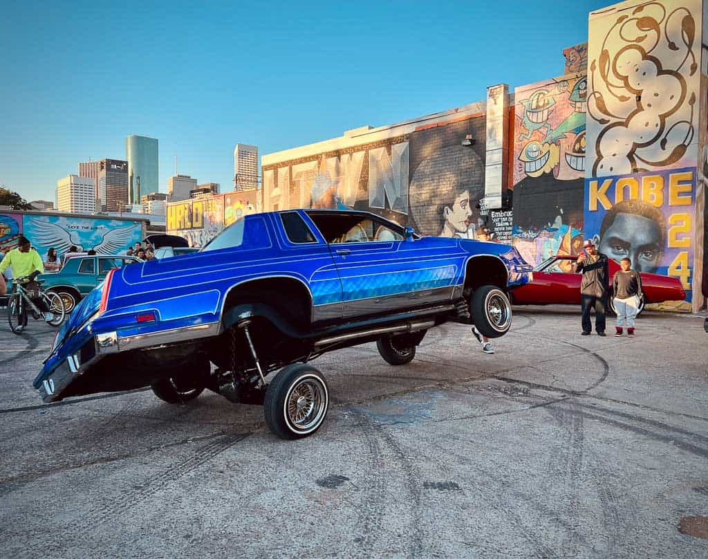 Low-Rider Parked Car Meet-up on a weekend houston itinerary