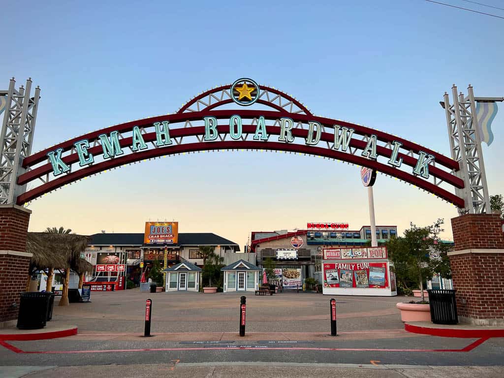 Kemah Boardwalk sign on houston itinerary