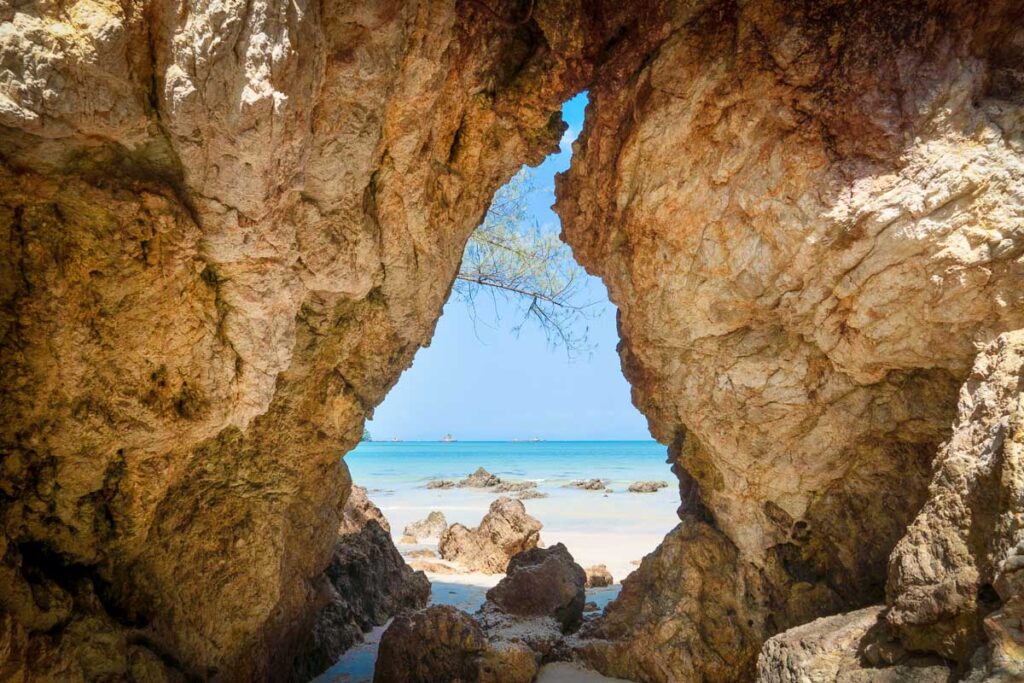 Picturesque rock formations at the stone archway, Koh Phayam