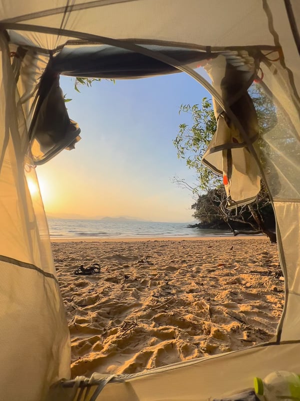 camping tent view on a secret beach on joh phayam