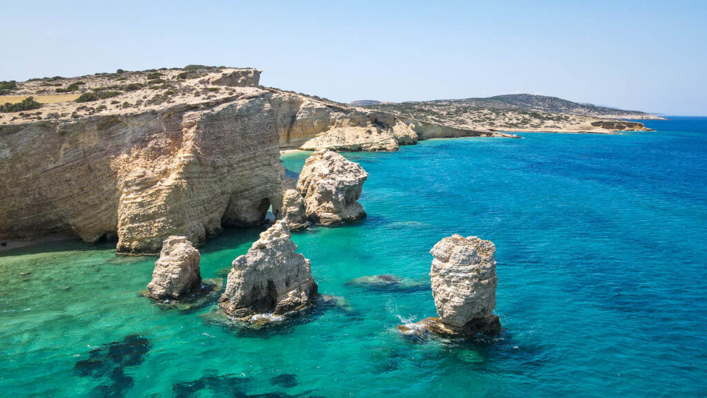 seastacks on the uninhabited area on kato Koufonisia