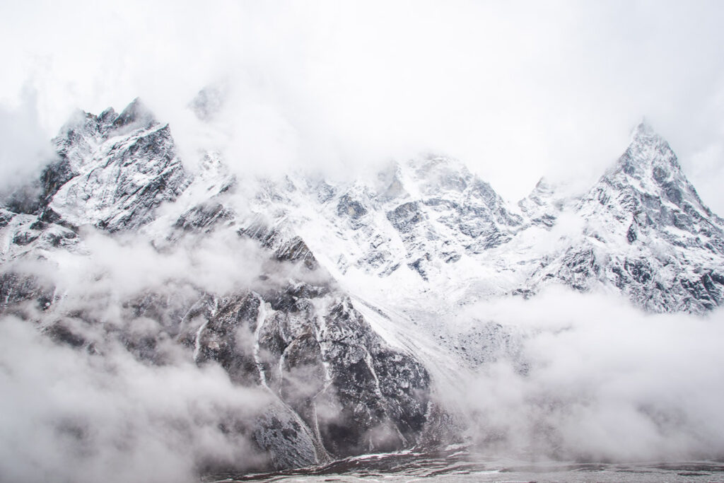 cloudy upclose shot of mount everest on EBC