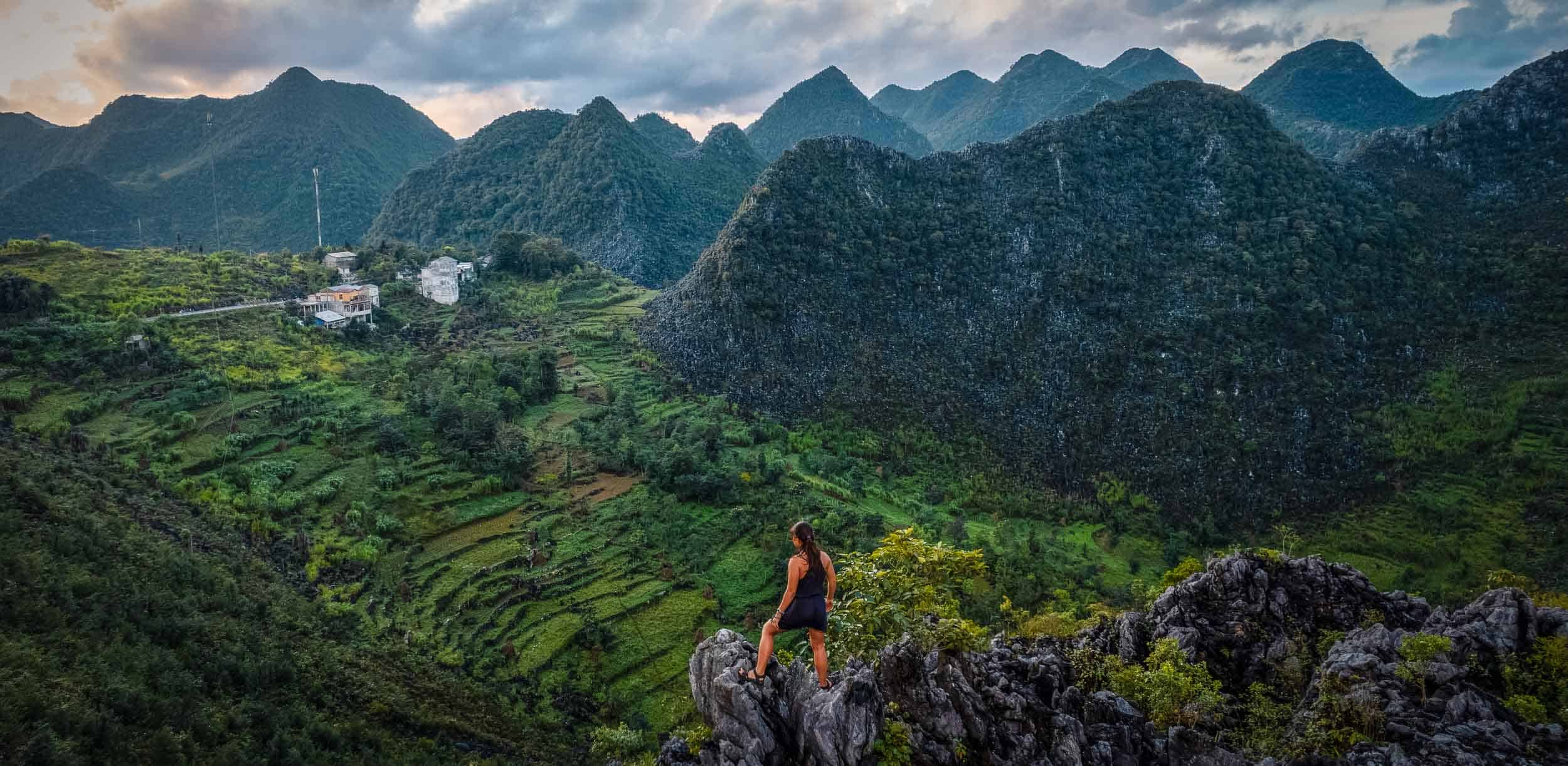 Catherine Xu on the moon surface rocks on the Ha Giang Loop