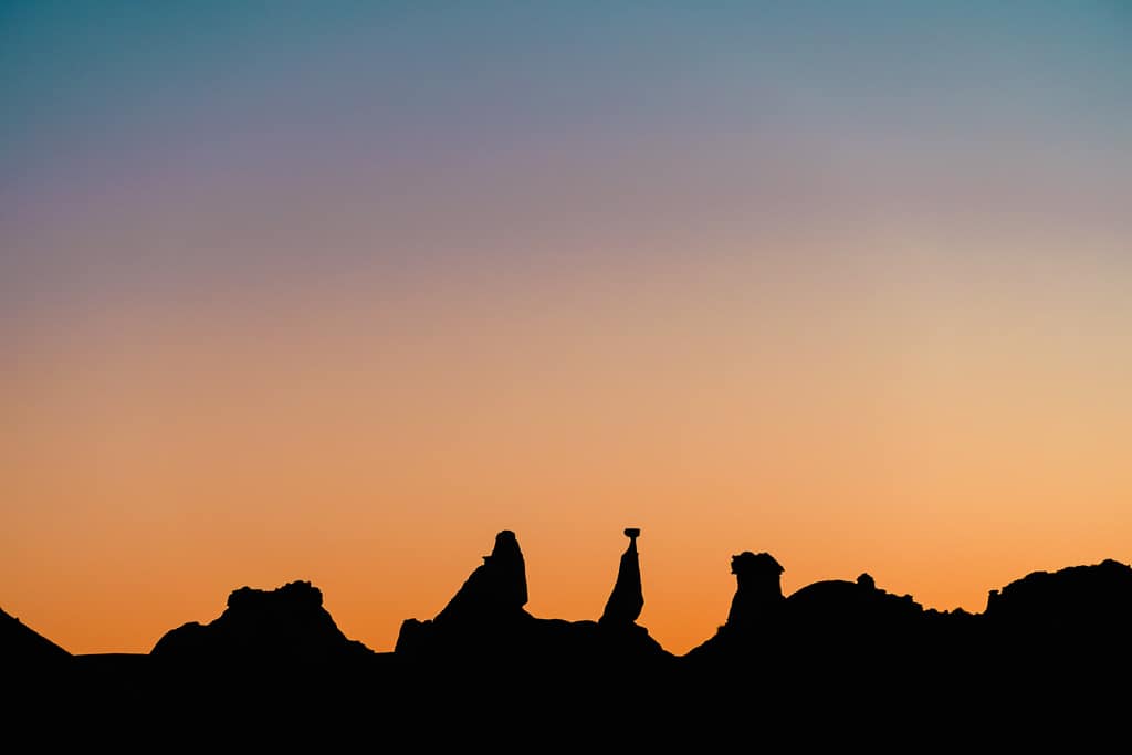 Hoodoos in Sunset in bisti badlands