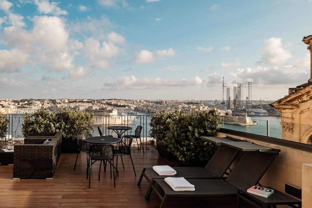 Palazzo Jean Parisot Boutique Suites balcony view of valletta bay