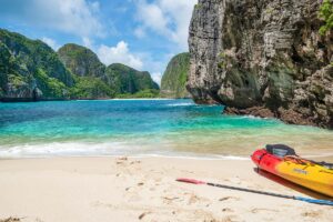 kayak in front of phi phi island's maya beach