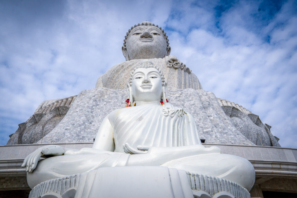 Phuket's Big Buddha statue with a smaller statue in front