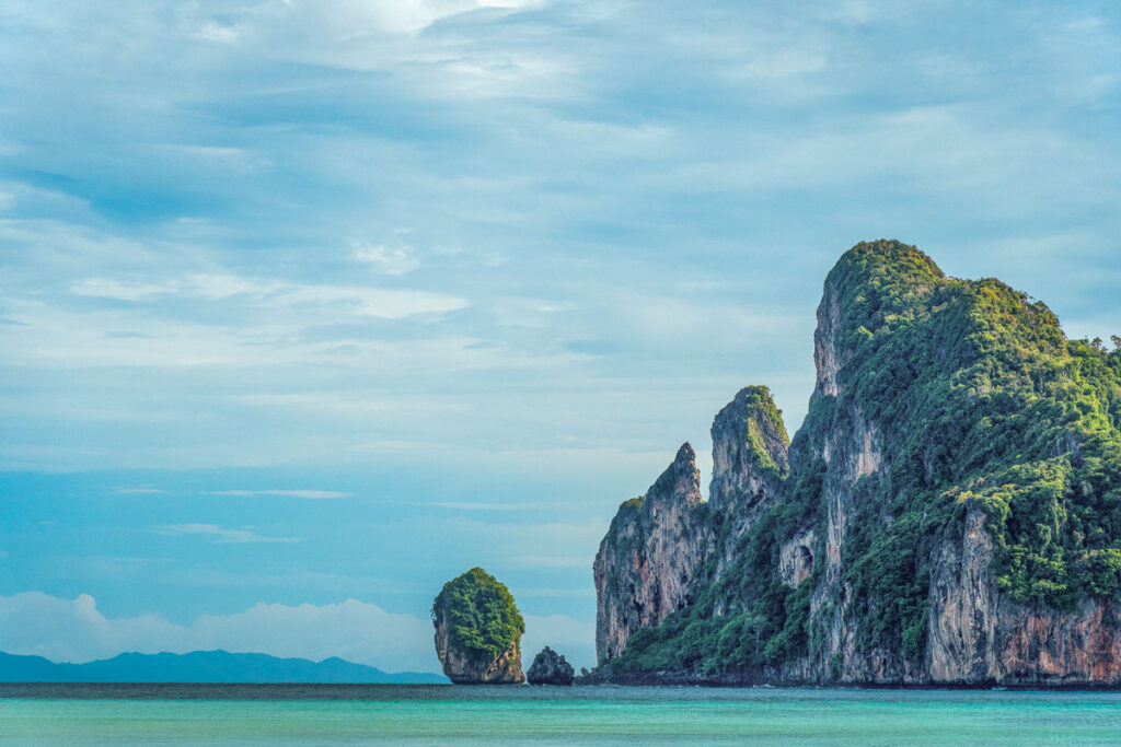 limestone cliffs of koh phi phi island from phuket en route