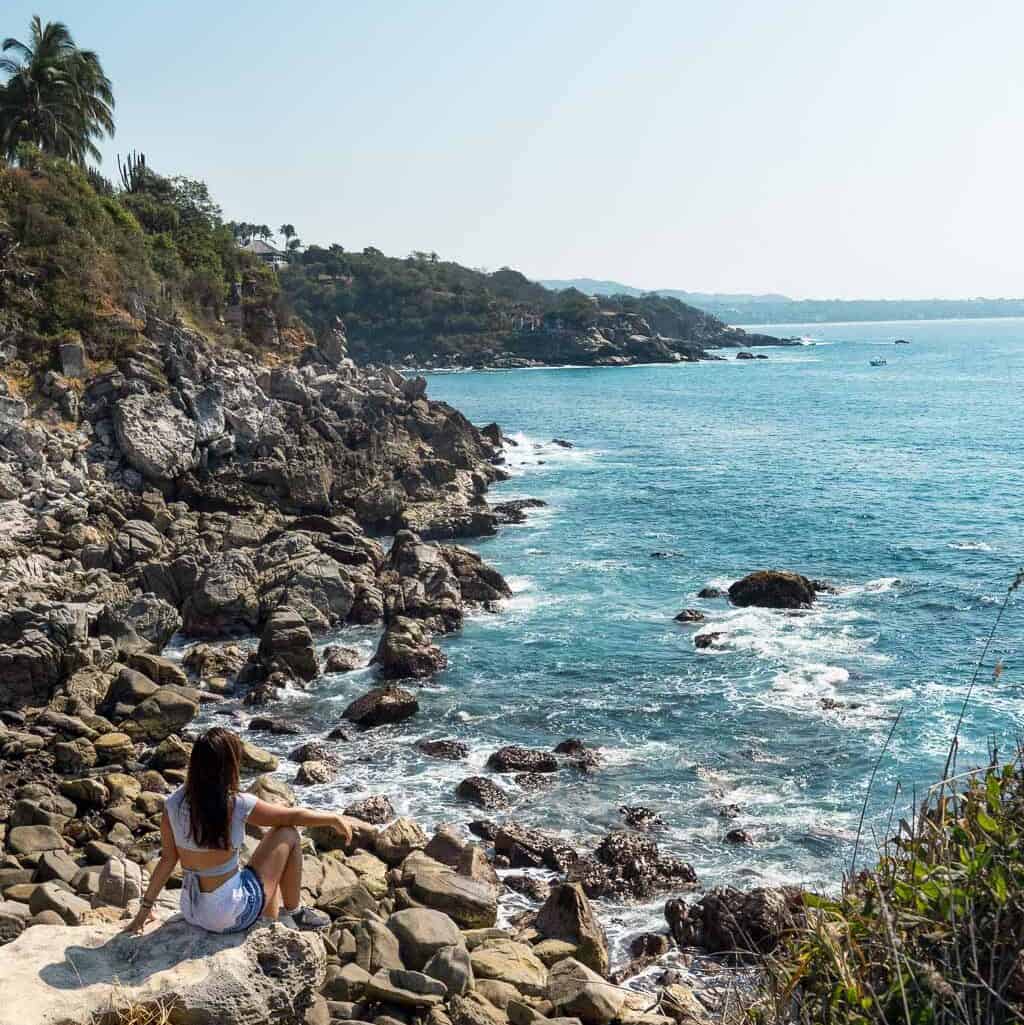 Girl on Viewpoint in One of Puerto Escondido's Beaches