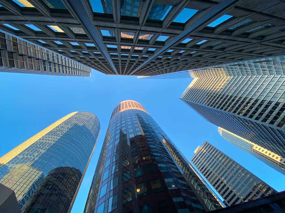 sa francisco skyscrapers from a bottom wide angle view