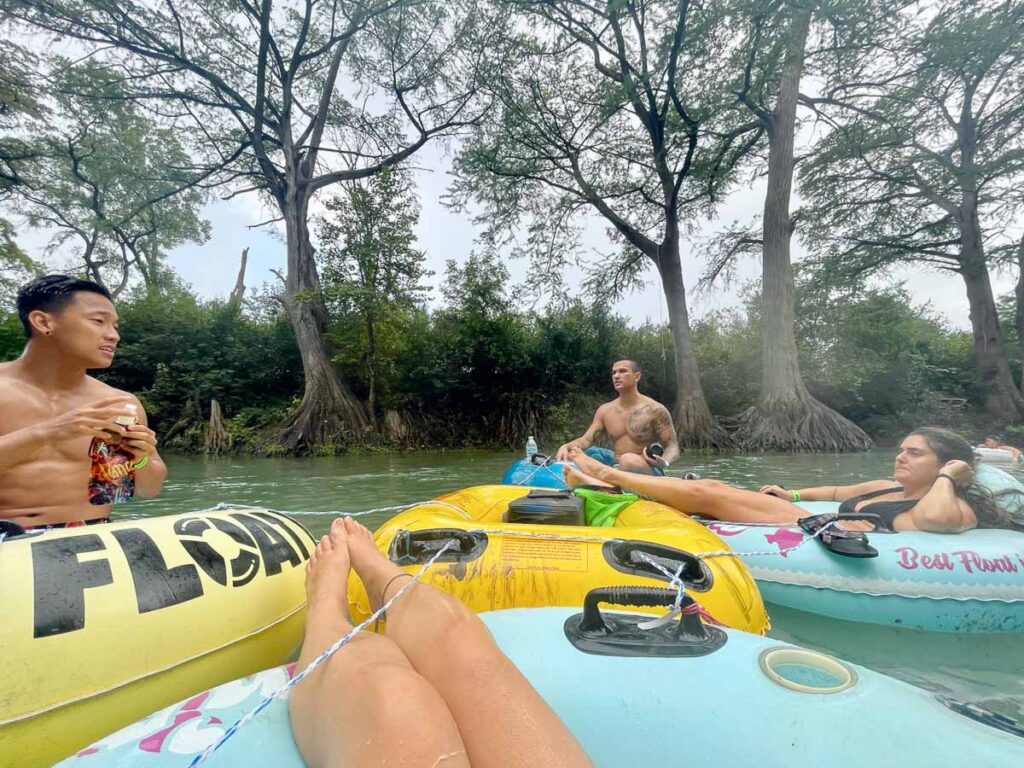 floating down the san marcos river int he rain