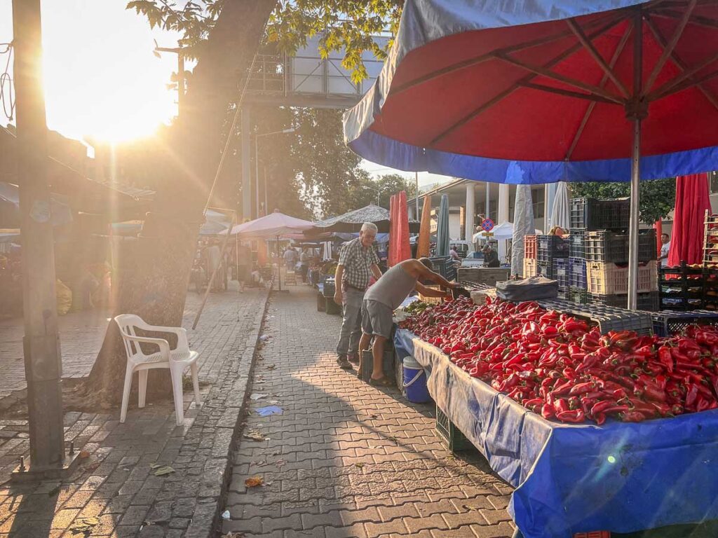 bustling atmosphere of Selcuk's saturday market