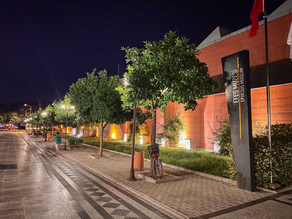 exterior view of Ephesus archaeological museum by night