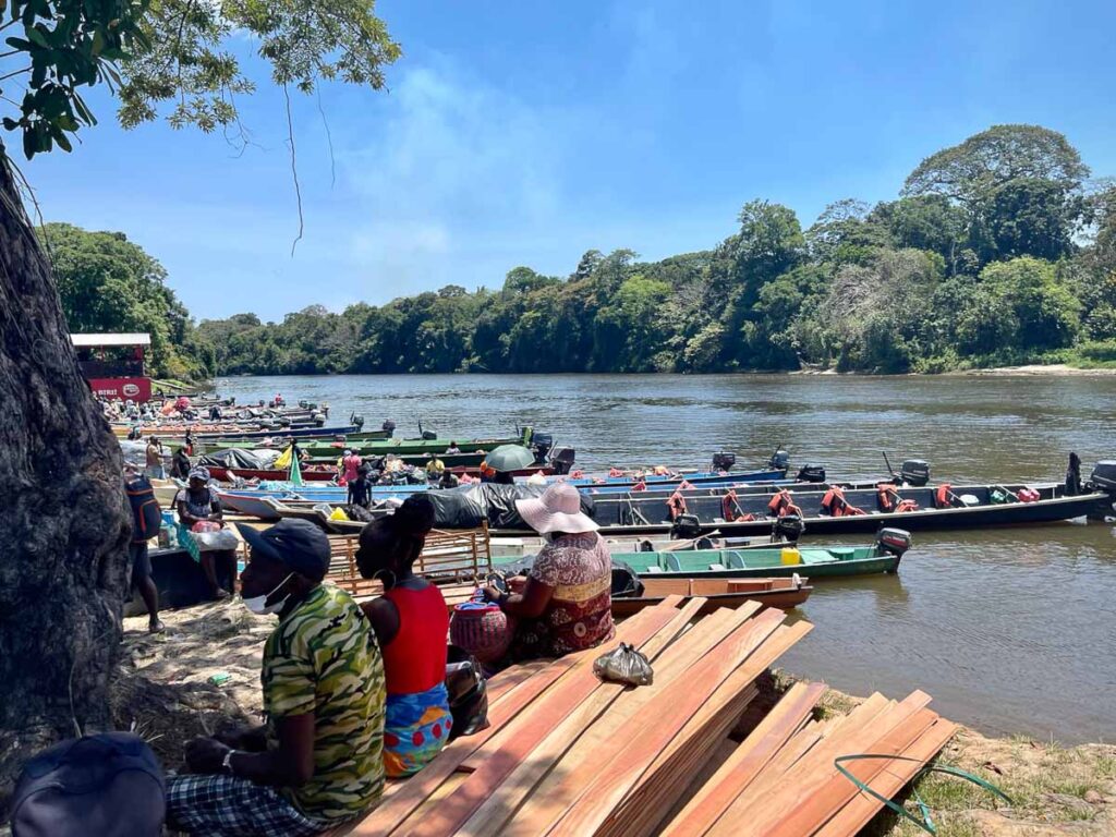 water taxi at atjoni to go up the suriname river to the suriname resort