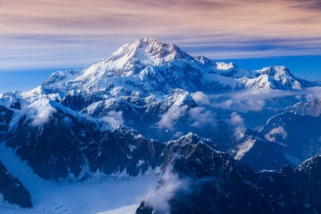 Sunrise at USA's Denali National Park Summit in Alaska