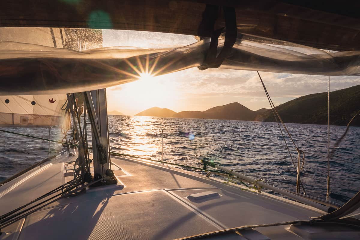 sunset on sailboat in the BVI's