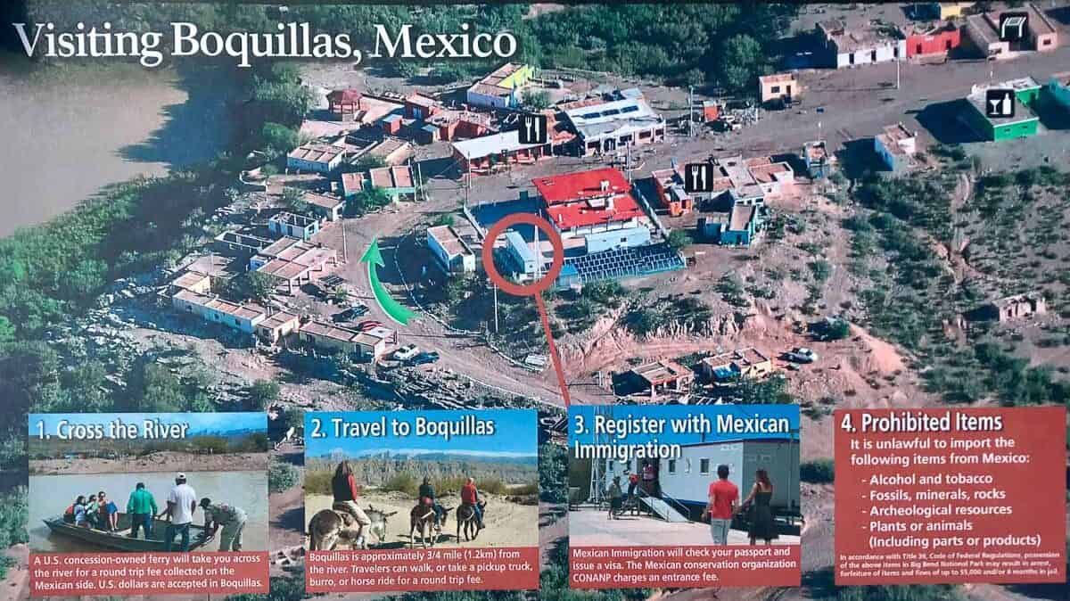 National park service posted sign about the boquillas del carmen border crossing