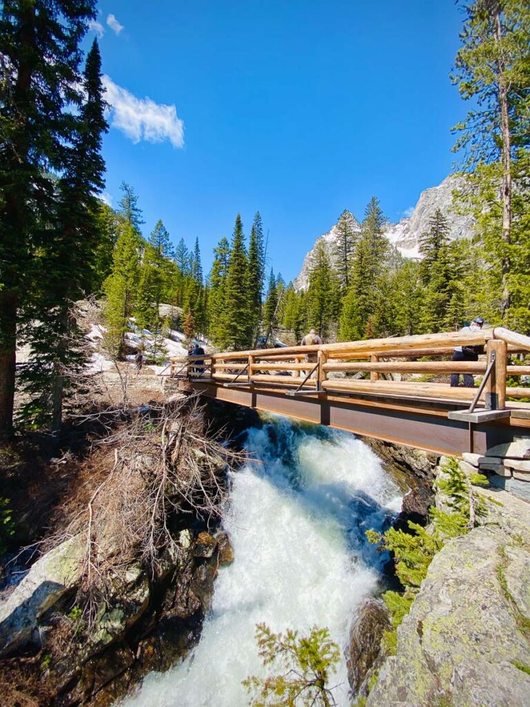 waterfall on cascade creek on hidden fall trail in grand teton national park