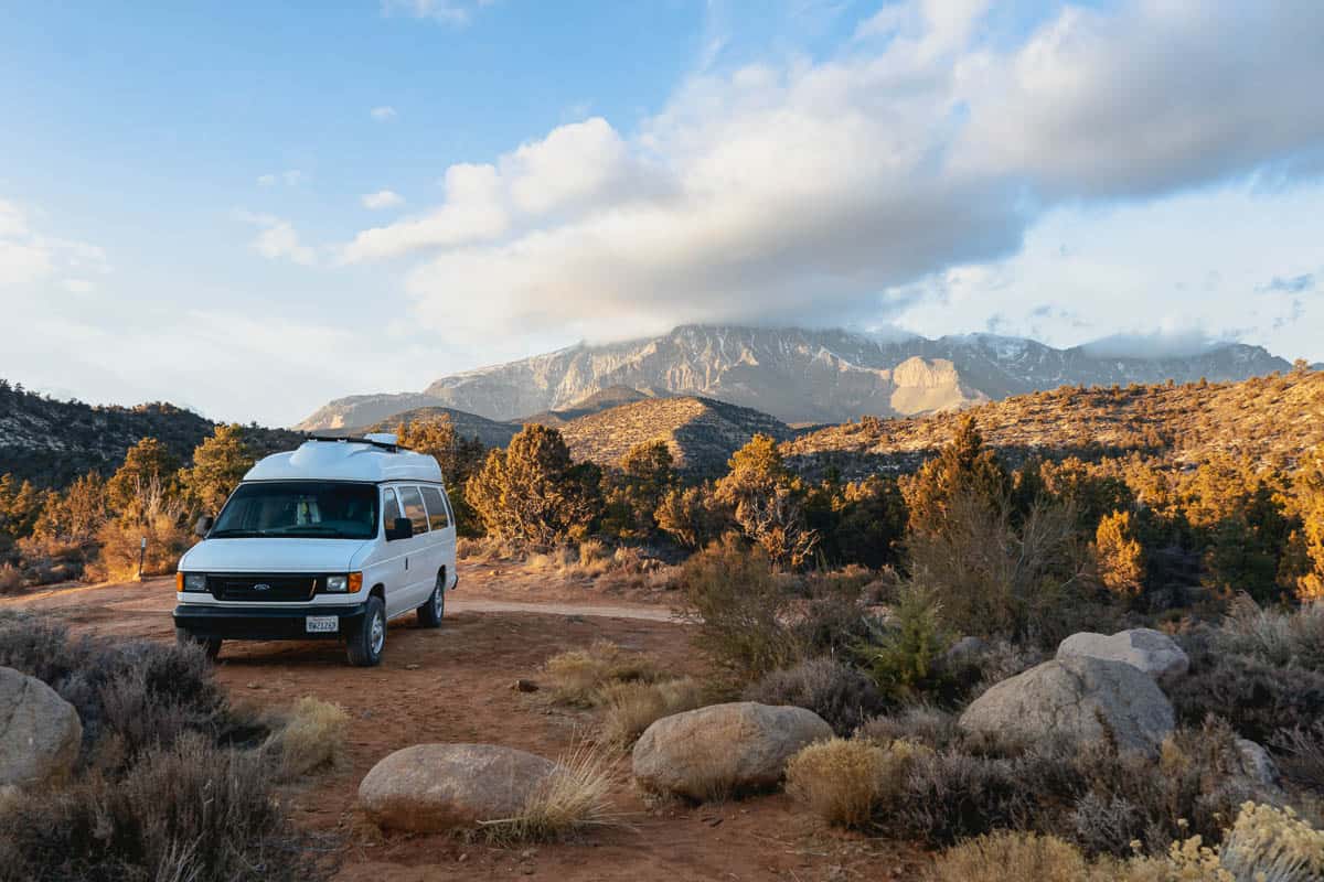 Van at the parking lot of Snow Canyon State Park Utah