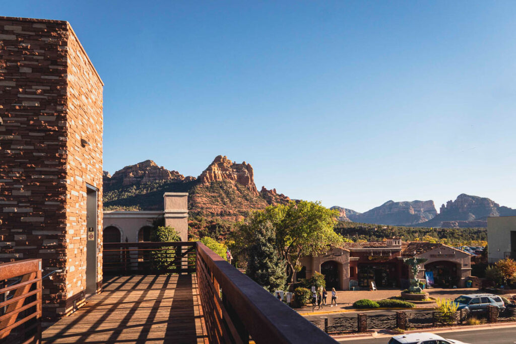 Mountain scenery in Sedona town on a bridge